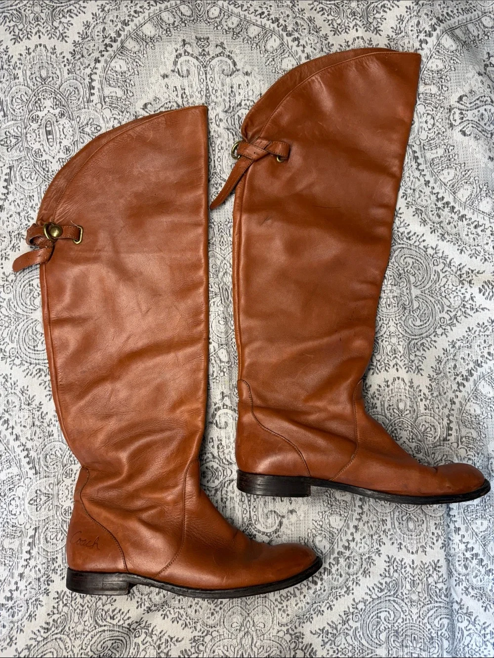 Women’s Tall Coach Leather Riding Boots - Cognac Brown - Size 8